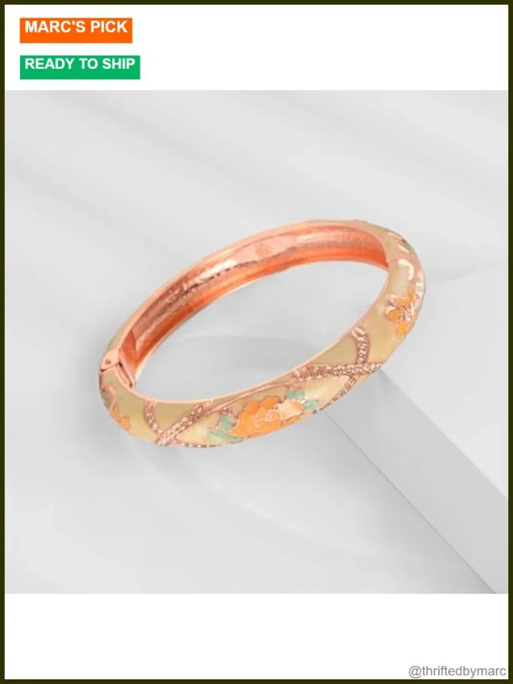 5 Pcs Enamel Bangle Bracelet Set Rose Flower Engraved Cloisonne Alloy Gold
